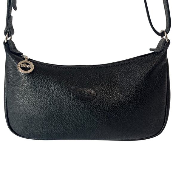 Vintage Longchamp Leather Bag Crossbody Shoulder Convertible Black Silver - Picture 1 of 9